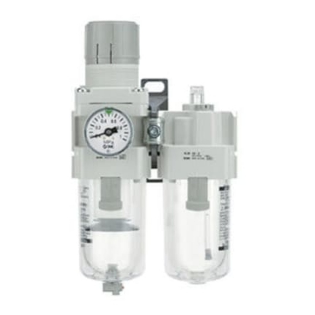 Picture of G 1/2 Filter Regulator Lubricator, 5μ Filtration Size Integrated Pressure Gauge, SMC, AC40A-F04G-A