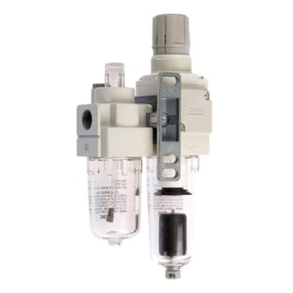 Picture of G 1/4 FRL, Automatic Drain, 5μm Filtration Size - With Pressure Gauge, SMC, AC20A-F02CG-B