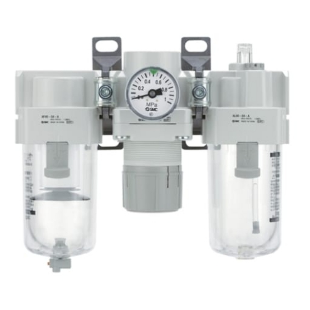 Picture of Rc 1/2 FRL, Automatic Drain, 5μm Filtration Size - With Pressure Gauge, SMC, AC40-04DG-A