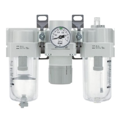 Picture of Rc 1/2 FRL, Automatic Drain, 5μm Filtration Size - With Pressure Gauge, SMC, AC40-04DG-A