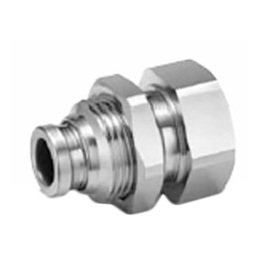 Picture of Bulkhead Threaded-to-Tube Adaptor, R 1/8 Female to Push In 6 mm, Threaded-to-Tube Connection Style, SMC, KQG2E06-01