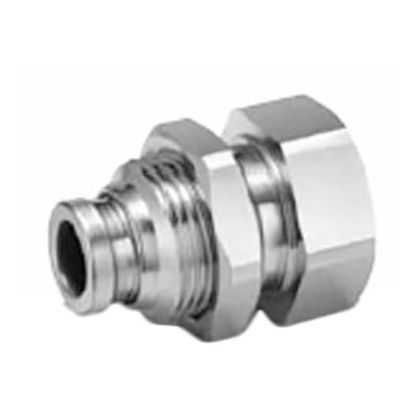 Picture of Bulkhead Threaded-to-Tube Adaptor, R 1/8 Female to Push In 6 mm, Threaded-to-Tube Connection Style, SMC, KQG2E06-01