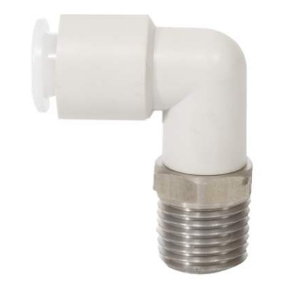 Picture of KG Series Elbow Threaded Adaptor, R 1/2 Male to Push In 10 mm, Threaded-to-Tube Connection Style, SMC, KGL10-04S