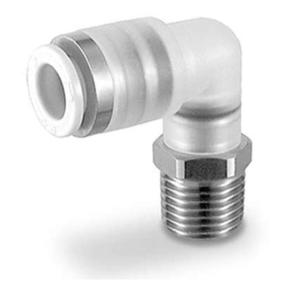 Picture of KPG Series Male Stud Elbow, M5 to Push In 4 mm, Threaded-to-Tube Connection Style, SMC, KPGL04-M5