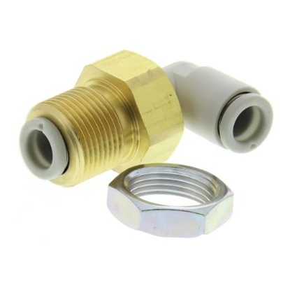 Picture of KQ2 Series Bulkhead Threaded-to-Tube Adaptor, Push In 6 mm to Push In 6 mm, Threaded-to-Tube Connection Style, SMC, KQ2LE06-00A