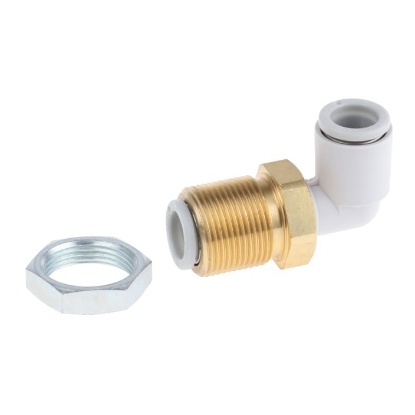 Picture of KQ2 Series Bulkhead Threaded-to-Tube Adaptor, Push In 8 mm to Push In 8 mm, Threaded-to-Tube Connection Style, SMC, KQ2LE08-00A
