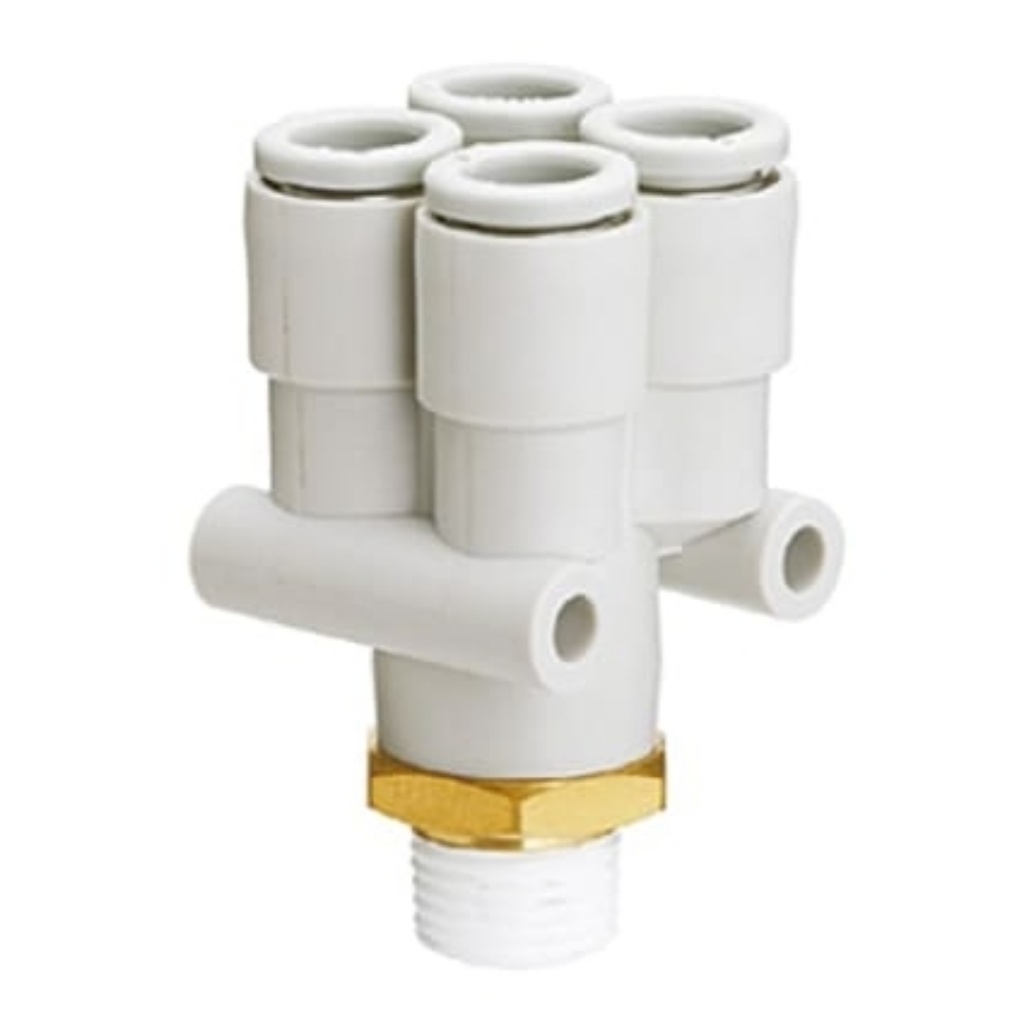 Picture of KQ2 Series Bulkhead Threaded-to-Tube Adaptor, R 1/8 Male to Push In 6 mm, Threaded-to-Tube Connection Style, SMC, KQ2UD06-01AS