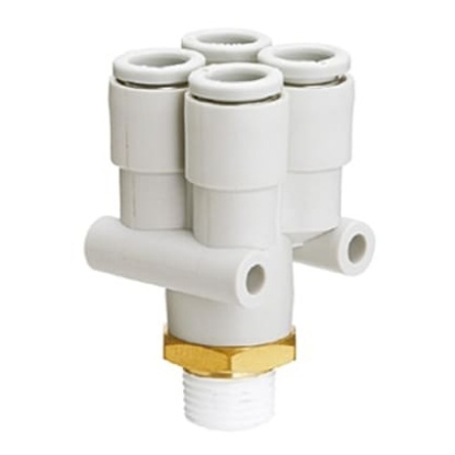 Picture of KQ2 Series Bulkhead Threaded-to-Tube Adaptor, R 1/8 Male to Push In 6 mm, Threaded-to-Tube Connection Style, SMC, KQ2UD06-01AS
