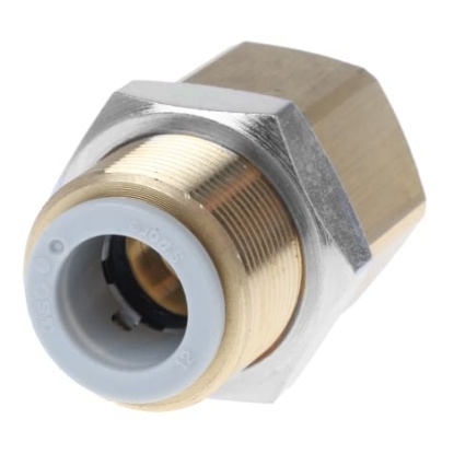 Picture of KQ2 Series Bulkhead Threaded-to-Tube Adaptor, Rc 1/2 Female to Push In 12 mm, Threaded-to-Tube Connection Style, SMC, KQ2E12-04A