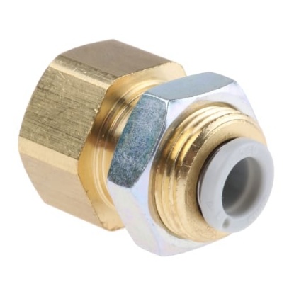 Picture of KQ2 Series Bulkhead Threaded-to-Tube Adaptor, Rc 1/4 Female to Push In 6 mm, Threaded-to-Tube Connection Style, SMC, KQ2E06-02A