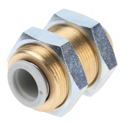 Picture of KQ2 Series Bulkhead Tube-to-Tube Adaptor, Push In 10 mm to Push In 10 mm, Tube-to-Tube Connection Style, SMC, KQ2E10-00A