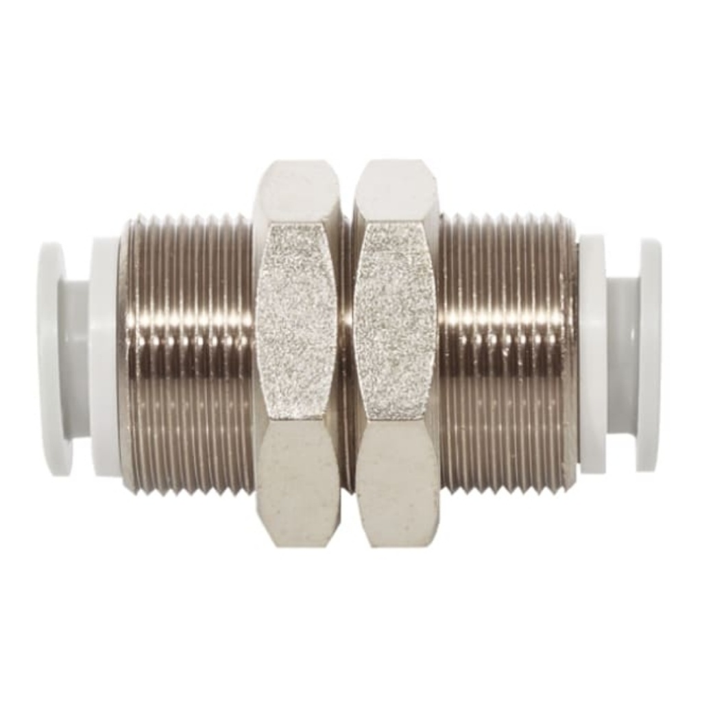 Picture of KQ2 Series Bulkhead Tube-to-Tube Adaptor, Push In 1/2 in to Push In 1/2 in, Tube-to-Tube Connection Style, SMC, KQ2E13-00M