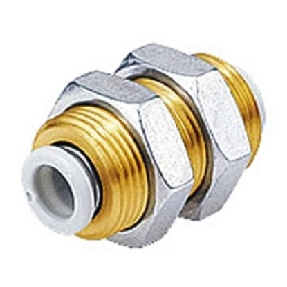 Picture of KQ2 Series Bulkhead Tube-to-Tube Adaptor, Push In 1/4 in to Push In 1/4 in, Tube-to-Tube Connection Style, SMC, KQ2E07-00A
