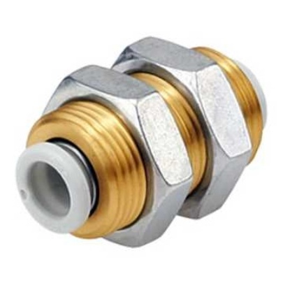 Picture of KQ2 Series Bulkhead Union, Push In 4 mm to Push In 4 mm, Tube-to-Tube Connection Style, SMC, KQ2E04-00N