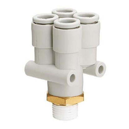 Picture of KQ2 Series Double Y Threaded-to Tube Adaptor, Push In 6 mm to Push In 6 mm, Threaded-to-Tube Connection Style, SMC, KQ2UD06-02AS
