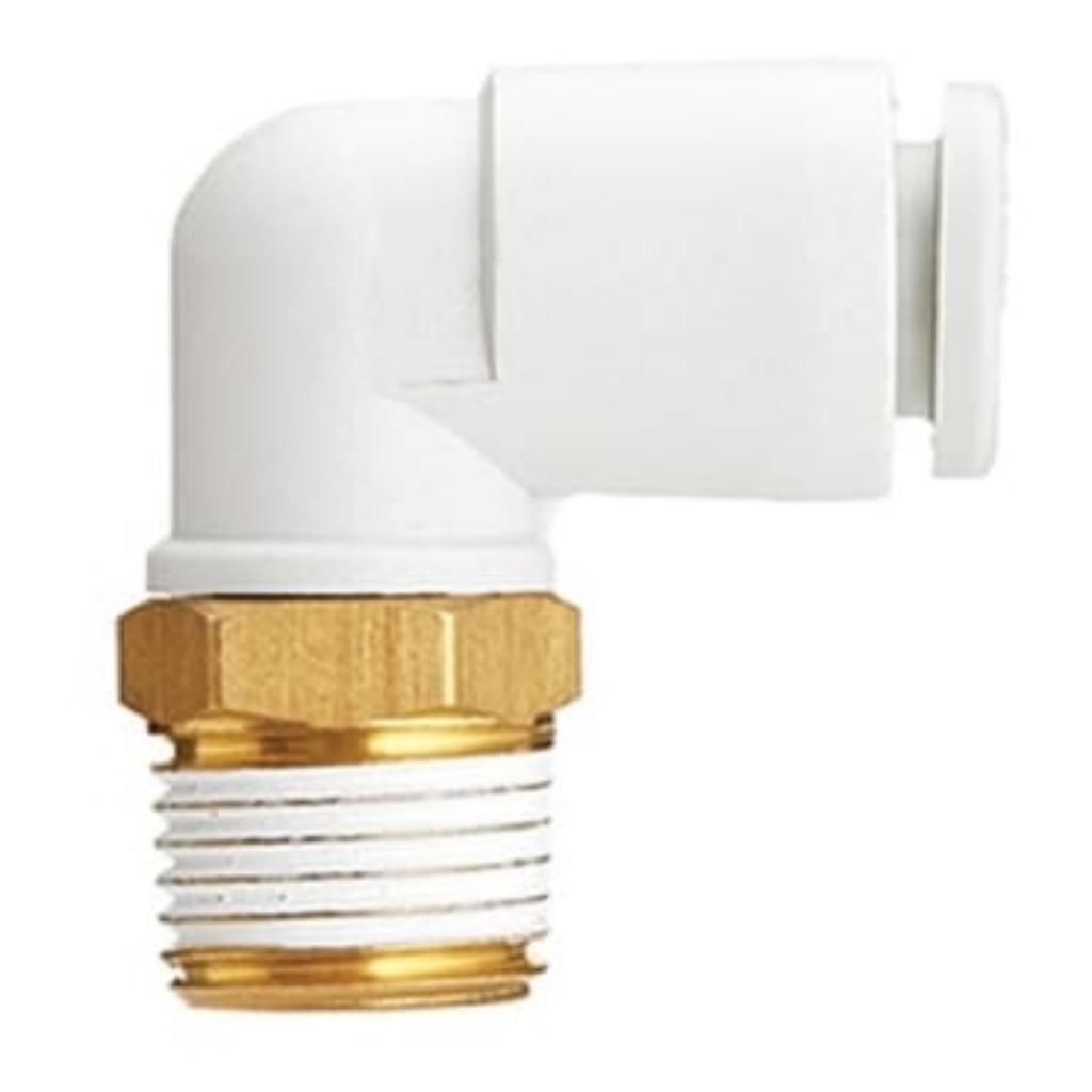 Picture of KQ2 Series Elbow Fitting, G 1/4 to Push In 12 mm, Threaded-to-Tube Connection Style, SMC, KQ2L12-G02N