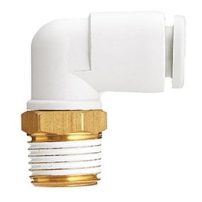 Picture of KQ2 Series Elbow Fitting, M5 x 0.8 to Push In 2 mm, Threaded-to-Tube Connection Style, SMC, KQ2L02-M5N