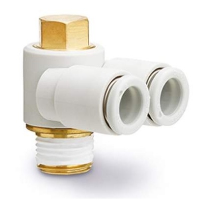 Picture of KQ2 Series Elbow Fitting, M5 x 0.8 to Push In 4 mm, Threaded-to-Tube Connection Style, SMC, KQ2Z04-M5A