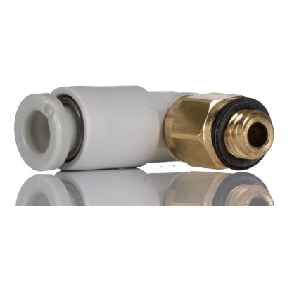 Picture of KQ2 Series Elbow Threaded Adaptor, M5 Male to Push In 4 mm, Threaded-to-Tube Connection Style, SMC, KQ2L04-M5A