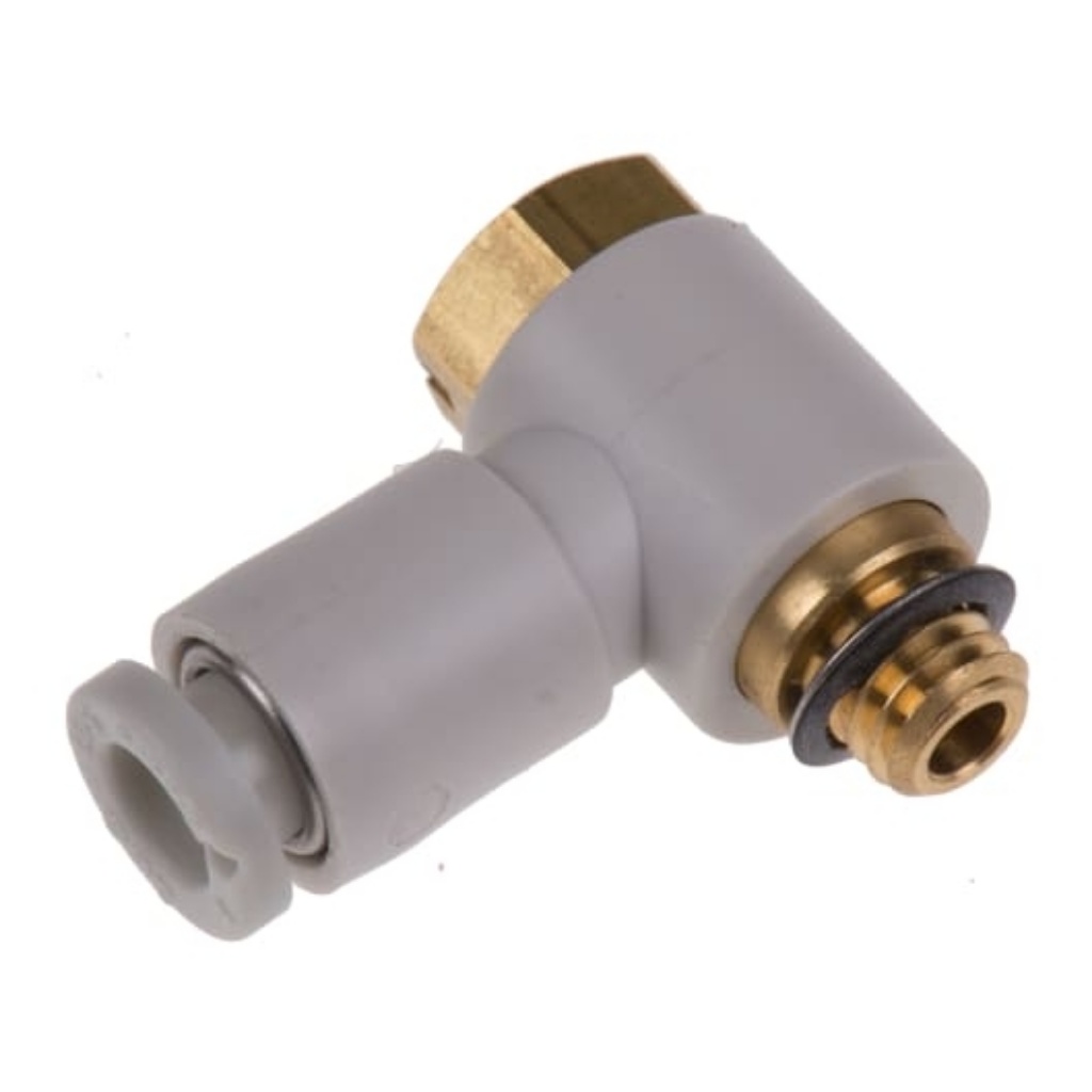Picture of KQ2 Series Elbow Threaded Adaptor, M5 Male to Push In 4 mm, Threaded-to-Tube Connection Style, SMC, KQ2V04-M5A