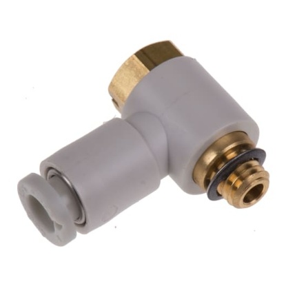 Picture of KQ2 Series Elbow Threaded Adaptor, M5 Male to Push In 4 mm, Threaded-to-Tube Connection Style, SMC, KQ2V04-M5A