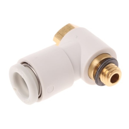 Picture of KQ2 Series Elbow Threaded Adaptor, M5 Male to Push In 6 mm, Threaded-to-Tube Connection Style, SMC, KQ2V06-M5A