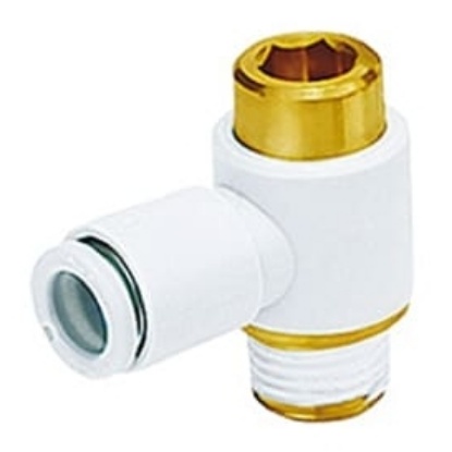 Picture of KQ2 Series Elbow Threaded Adaptor, M5 Male to Push In 6 mm, Threaded-to-Tube Connection Style, SMC, KQ2VS06-M5A