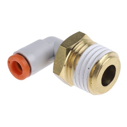 Picture of KQ2 Series Elbow Threaded Adaptor, NPT 1/4 Male to Push In 5/32 in, Threaded-to-Tube Connection Style, SMC, KQ2L03-35AS