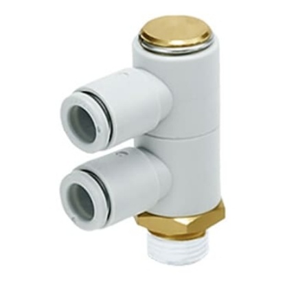 Picture of KQ2 Series Elbow Threaded Adaptor, R 1/4 Male to Push In 10 mm, Threaded-to-Tube Connection Style, SMC, KQ2VD10-02AS