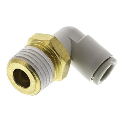 Picture of KQ2 Series Elbow Threaded Adaptor, R 1/4 Male to Push In 6 mm, Threaded-to-Tube Connection Style, SMC, KQ2L06-02AP
