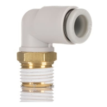 Picture of KQ2 Series Elbow Threaded Adaptor, R 1/4 Male to Push In 6 mm, Threaded-to-Tube Connection Style, SMC, KQ2L06-02AS