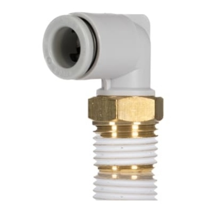 Picture of KQ2 Series Elbow Threaded Adaptor, R 1/4 Male to Push In 8 mm, Threaded-to-Tube Connection Style, SMC, KQ2L08-02AS