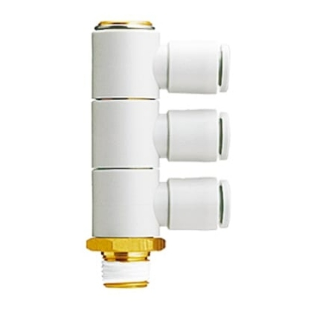 Picture of KQ2 Series Elbow Threaded Adaptor, R 1/4 Male to Push In 8 mm, Threaded-to-Tube Connection Style, SMC, KQ2VT08-02AS
