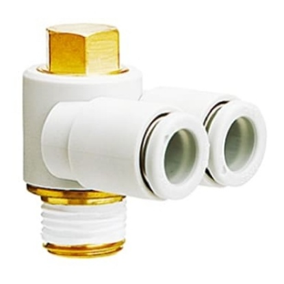 Picture of KQ2 Series Elbow Threaded Adaptor, R 1/4 Male to Push In 8 mm, Threaded-to-Tube Connection Style, SMC, KQ2Z08-02AS
