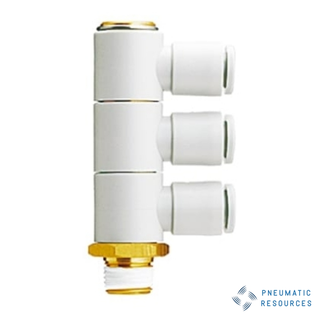 Picture of KQ2 Series Elbow Threaded Adaptor, R 1/8 Male to Push In 6 mm, Threaded-to-Tube Connection Style, SMC, KQ2VT06-01AS