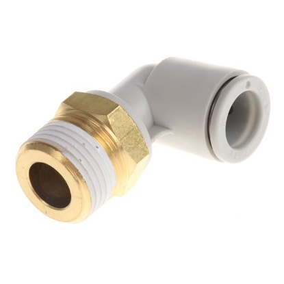 Picture of KQ2 Series Elbow Threaded Adaptor, R 3/8 Male to Push In 10 mm, Threaded-to-Tube Connection Style, SMC, KQ2L10-03AS