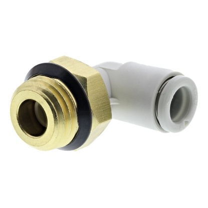 Picture of KQ2 Series Elbow Threaded Adaptor, Uni 1/4 Male to Push In 6 mm, Threaded-to-Tube Connection Style, SMC, KQ2L06-U02A