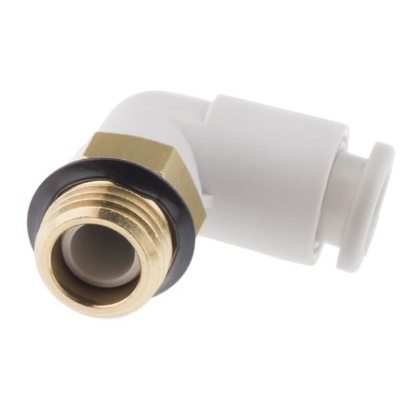 Picture of KQ2 Series Elbow Threaded Adaptor, Uni 1/8 Male to Push In 6 mm, Threaded-to-Tube Connection Style, SMC, KQ2L06-U01A