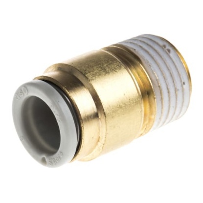 Picture of KQ2 Series Straight Threaded Adaptor, R 1/4 Male to Push In 8 mm, Threaded-to-Tube Connection Style, SMC, KQ2S08-02AS