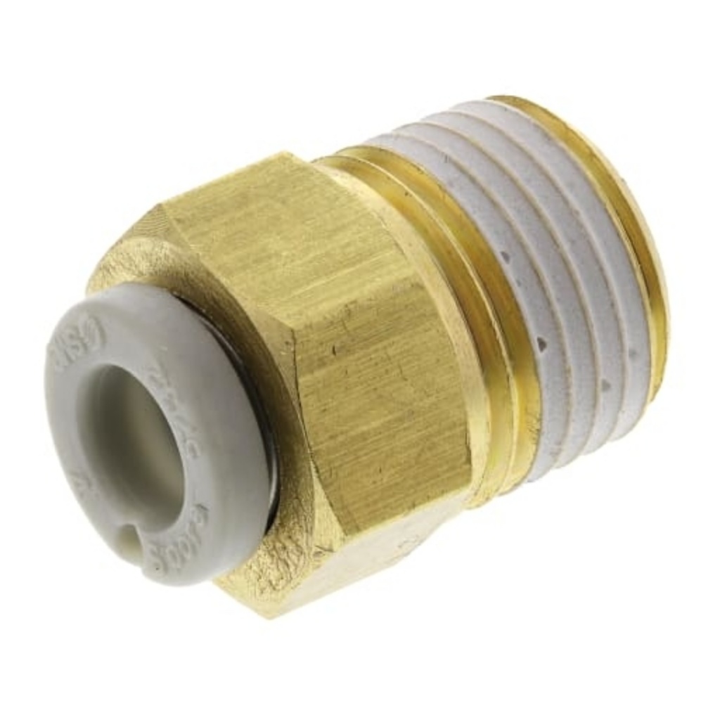 Picture of KQ2 Series Straight Threaded Adaptor, R 1/8 Male to Push In 4 mm, Threaded-to-Tube Connection Style, SMC, KQ2H04-01AS