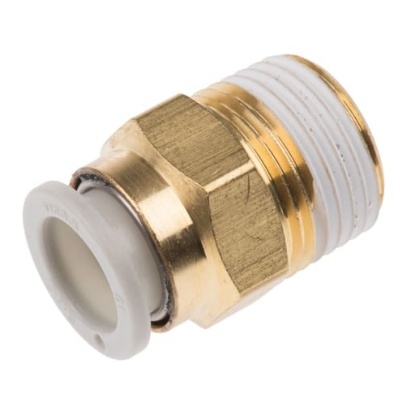 Picture of KQ2 Series Straight Threaded Adaptor, R 3/8 Male to Push In 10 mm, Threaded-to-Tube Connection Style, SMC, KQ2H10-03AS