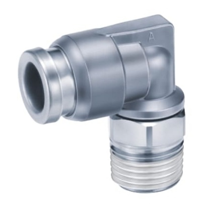 Picture of KQB2 Series Elbow Threaded Adaptor, R 1/4 Male to Push In 6 mm, Threaded-to-Tube Connection Style, SMC, KQB2L06-02S