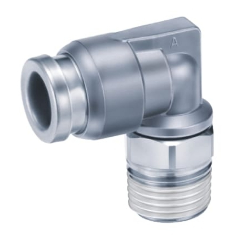 Picture of KQB2 Series Elbow Threaded Adaptor, R 1/8 Male to Push In 8 mm, Threaded-to-Tube Connection Style, SMC, KQB2L08-01S