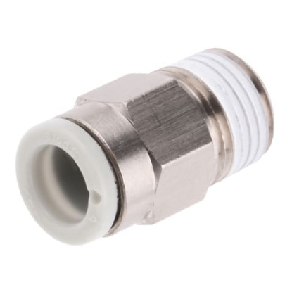 Picture of KQ2 Series Straight Threaded Adaptor, R 1/8 Male to Push In 6 mm, Threaded-to-Tube Connection Style, SMC, KQ2H06-01NS