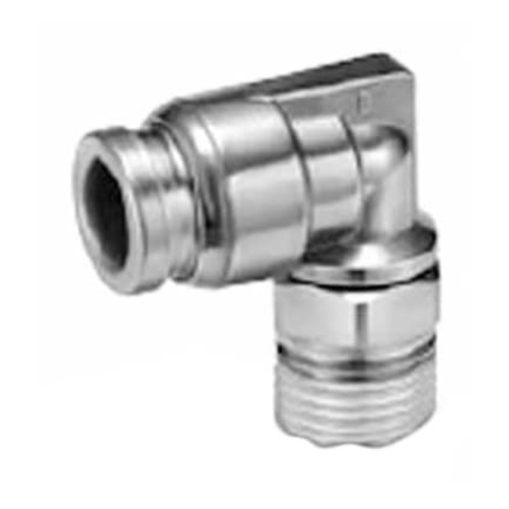 Picture of KQG2 Series Elbow Threaded Adaptor, R 3/8 Male to Push In 6 mm, Threaded-to-Tube Connection Style, SMC, KQG2L06-03S