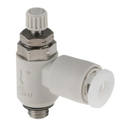 Picture of AS-FG Series Threaded Speed Controller, M5 x 0.8 Male Inlet Port x M5 x 0.8 Male Outlet Port x 4mm Tube Outlet Port, SMC, AS1201FG-M5-04