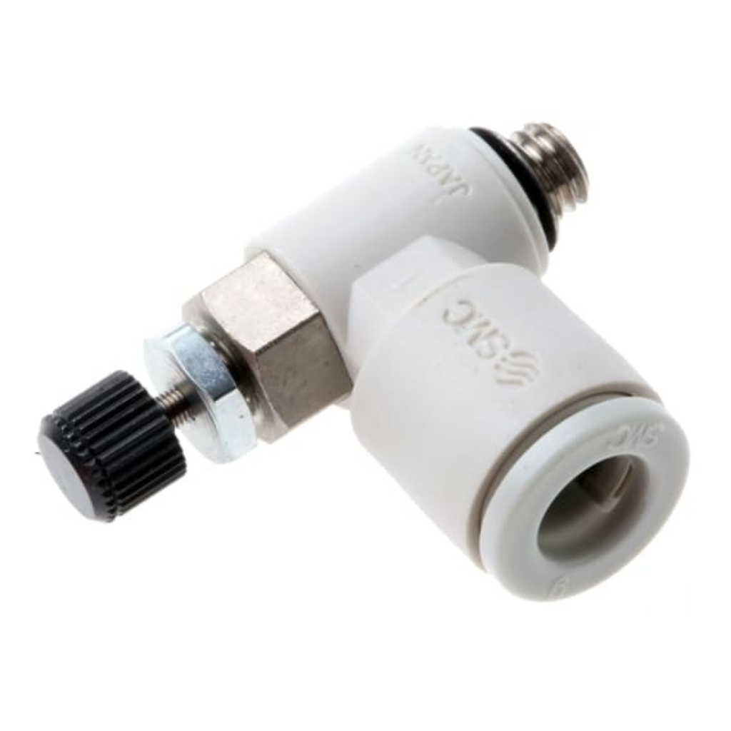 Picture of AS-FM Series Threaded Speed Controller, M5 x 0.8 Male Inlet Port x M5 x 0.8 Male Outlet Port x 6mm Tube Outlet Port, SMC, AS1201FM-M5-06