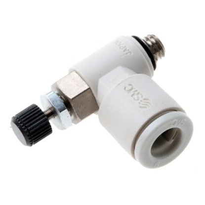 Picture of AS-FM Series Threaded Speed Controller, M5 x 0.8 Male Inlet Port x M5 x 0.8 Male Outlet Port x 6mm Tube Outlet Port, SMC, AS1201FM-M5-06