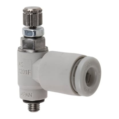 Picture of AS Series Threaded Speed Controller, M3 x 0.5 Male Inlet Port x M3 x 0.5 Male Outlet Port x 4mm Tube Outlet Port, SMC, AS1201F-M3-04