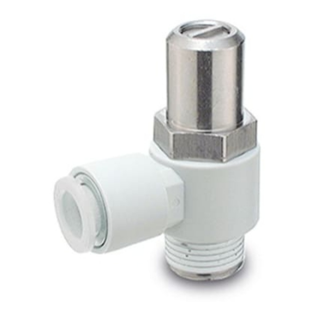 Picture of AS Series Threaded Speed Controller, M5 Inlet Port, 6mm Tube Inlet Port x M5 x 0.8 Outlet Port x 6mm Tube Outlet, SMC, AS1201F-M5-06T